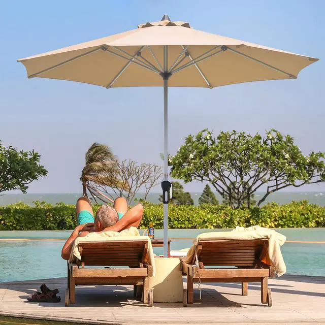 Alt view image 6 of 11 - Costway 9' Patio Market Umbrella Table Aluminum Crank W/8 Ribs Beige