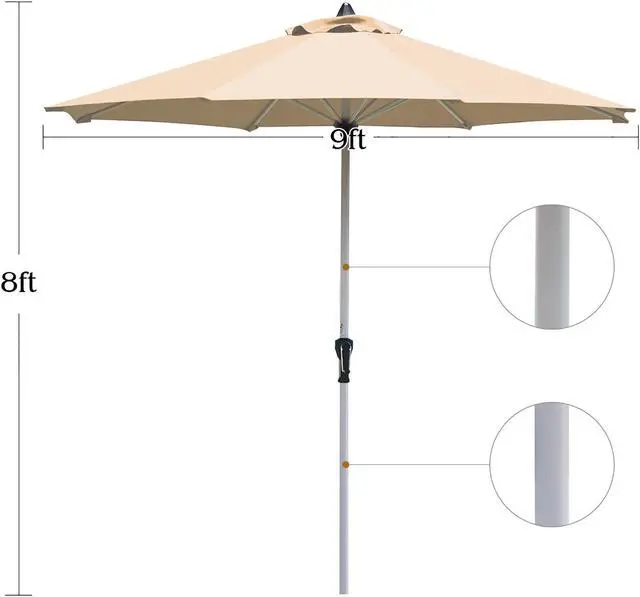 Alt view image 3 of 11 - Costway 9' Patio Market Umbrella Table Aluminum Crank W/8 Ribs Beige