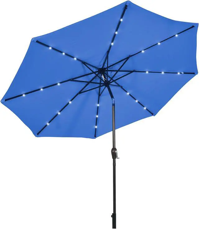 Alt view image 7 of 7 - Costway 10' Solar LED Lighted Patio Market Umbrella Tilt Adjustment Crank Blue