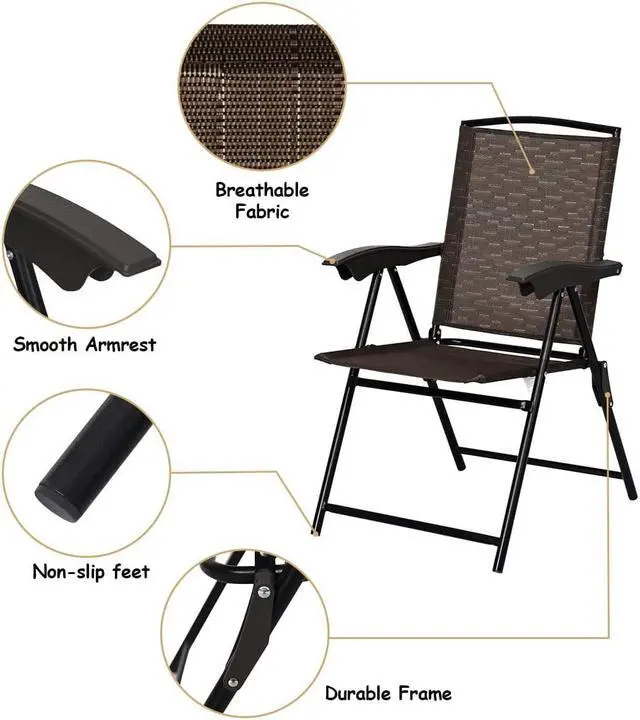 Alt view image 5 of 6 - Costway 5PCS Bistro Patio Furniture Set 4 Folding Adjustable Chairs Glass Table W/Hole