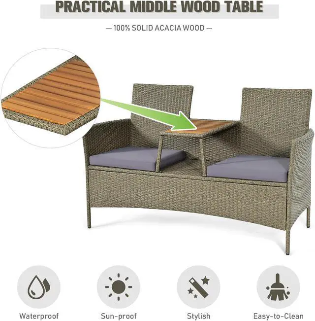 Alt view image 6 of 7 - Costway 2-Person Patio Rattan Conversation Furniture Set Loveseat Coffee Table