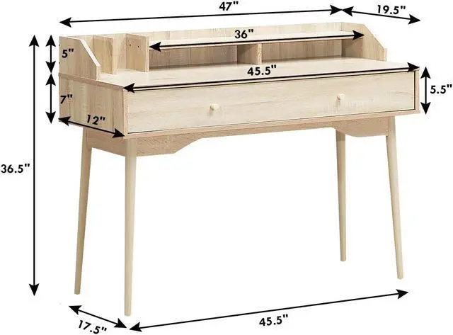 Alt view image 5 of 7 - Costway Computer Desk Home Office Writing Desk Study Workstation w/Hutch &Drawer Natural