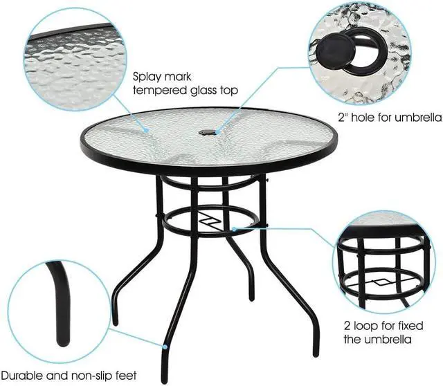 Alt view image 3 of 6 - Costway 5PCS Bistro Patio Furniture Set 4 Folding Adjustable Chairs Glass Table W/Hole