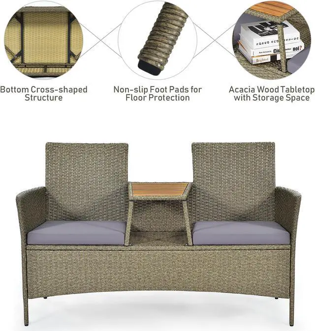 Alt view image 5 of 7 - Costway 2-Person Patio Rattan Conversation Furniture Set Loveseat Coffee Table