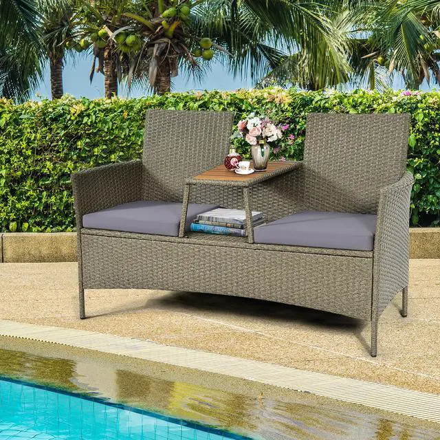 Alt view image 2 of 7 - Costway 2-Person Patio Rattan Conversation Furniture Set Loveseat Coffee Table