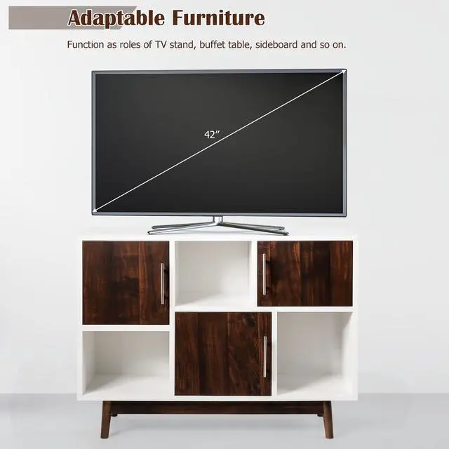 Alt view image 7 of 7 - Costway Wood Display Storage Cabinet Console Table TV Stand Multipurpose w/ Door & Shelf