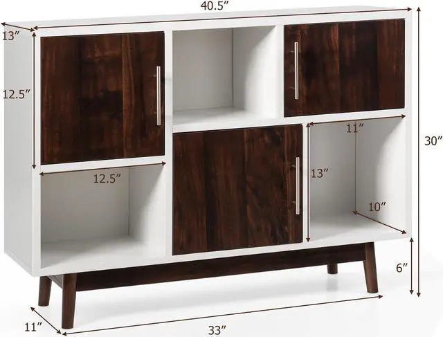 Alt view image 2 of 7 - Costway Wood Display Storage Cabinet Console Table TV Stand Multipurpose w/ Door & Shelf
