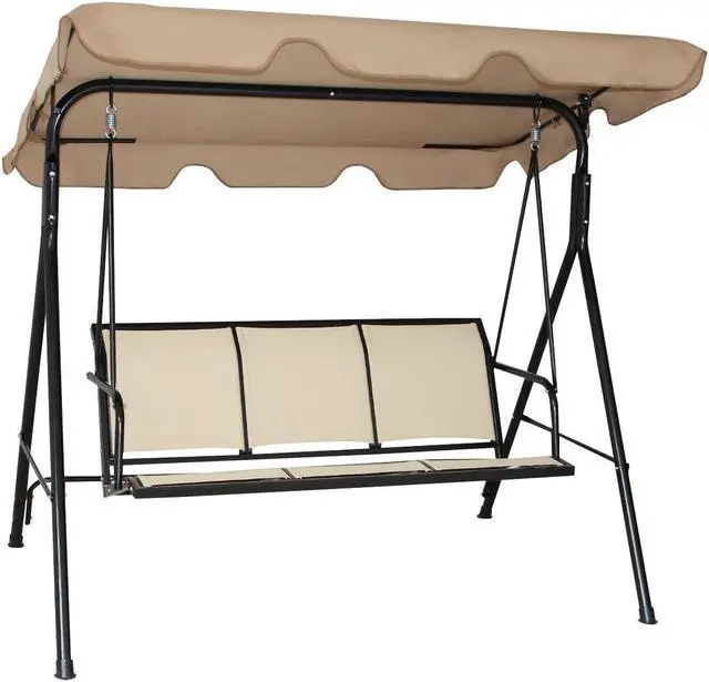 Alt view image 3 of 6 - Costway 3 Person Outdoor Patio Swing Canopy Awning Yard Furniture Hammock Steel Beige