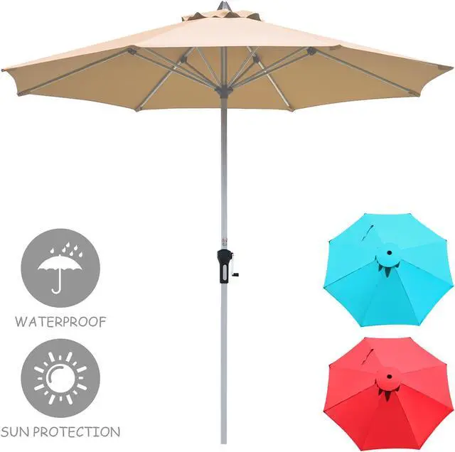 Alt view image 2 of 11 - Costway 9' Patio Market Umbrella Table Aluminum Crank W/8 Ribs Beige