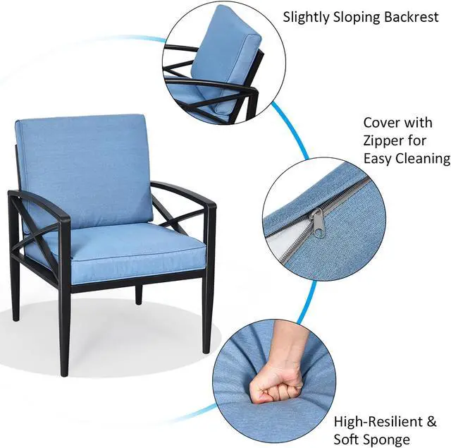 Alt view image 6 of 6 - Costway 4PCS Patio Furniture Set Aluminum Frame Cushioned Sofa Chair Coffee Table Blue