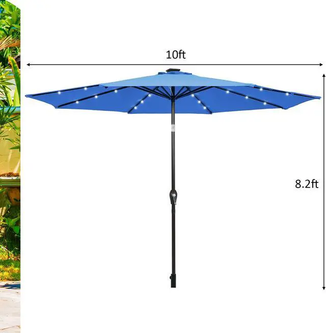 Alt view image 3 of 7 - Costway 10' Solar LED Lighted Patio Market Umbrella Tilt Adjustment Crank Blue