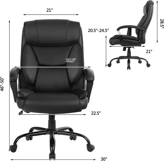 Alt view image 3 of 7 - Costway Big & Tall 500lb Massage Office Chair Executive PU Leather Computer Desk Chair
