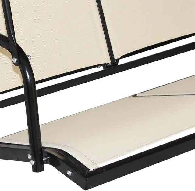 Alt view image 4 of 6 - Costway 3 Person Outdoor Patio Swing Canopy Awning Yard Furniture Hammock Steel Beige