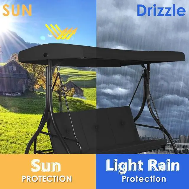 Alt view image 6 of 11 - Costway Converting Outdoor Swing Canopy Hammock 3 Seats Patio Deck Furniture Black