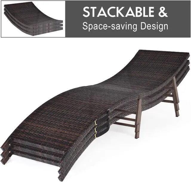 Alt view image 7 of 7 - Costway 2PCS Patio Rattan Folding Lounge Chair Stackable Double Sided Cushion Outdoor Red