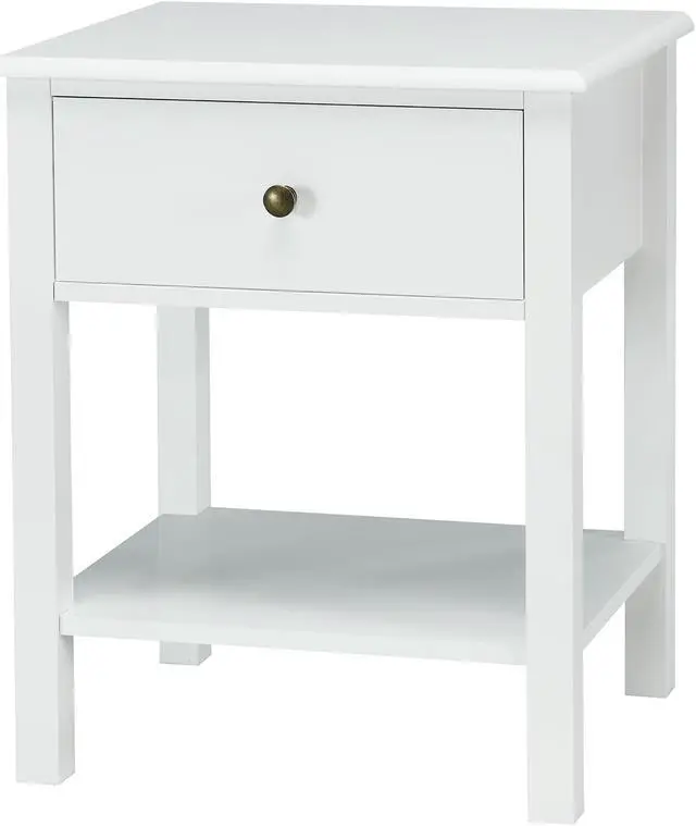Main image of Costway End Table Nightstand Storage Display Drawer Shelf Beside Bedroom White