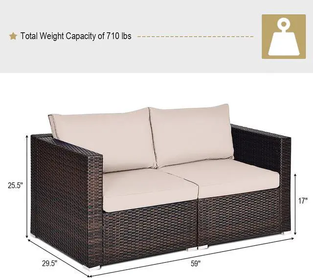 Alt view image 2 of 6 - Costway 2PCS Patio Rattan Corner Sofa Sectional Furniture Beige Cushion