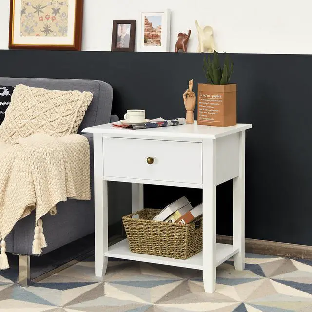 Alt view image 4 of 7 - Costway End Table Nightstand Storage Display Drawer Shelf Beside Bedroom White