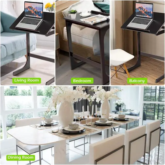 Alt view image 7 of 7 - Costway Adjustable TV Tray C-Shape Sofa Couch End Table Laptop Desk W/Tilting Top Bamboo