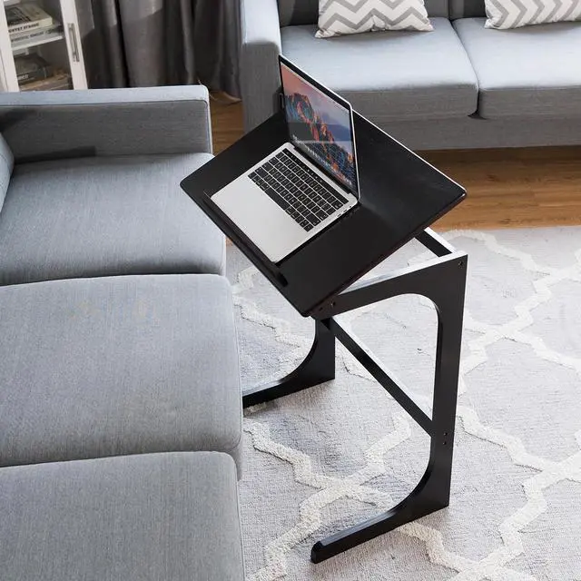Alt view image 5 of 7 - Costway Adjustable TV Tray C-Shape Sofa Couch End Table Laptop Desk W/Tilting Top Bamboo