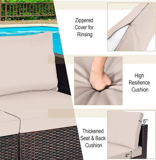 Alt view image 6 of 6 - Costway 2PCS Patio Rattan Corner Sofa Sectional Furniture Beige Cushion