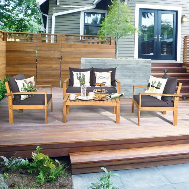 Alt view image 6 of 7 - Costway 8PCS Patio Furniture Set Acacia Wood Thick Cushion Loveseat Sofa Garden