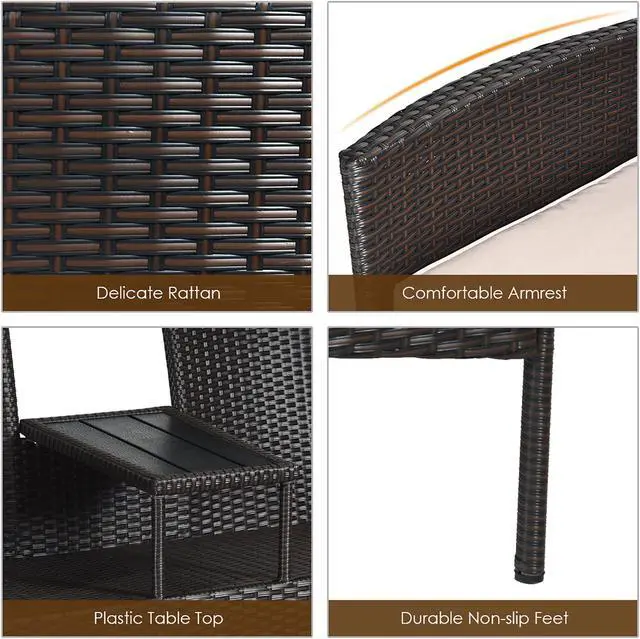 Alt view image 7 of 7 - Costway Patented Patio Rattan Conversation Set Loveseat Sofa Cushioned Coffee Table Mix Brown