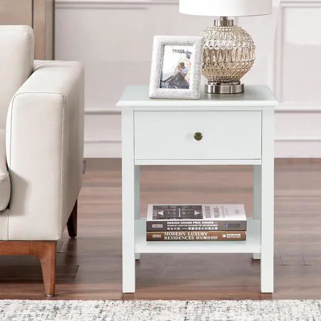 Alt view image 3 of 7 - Costway End Table Nightstand Storage Display Drawer Shelf Beside Bedroom White