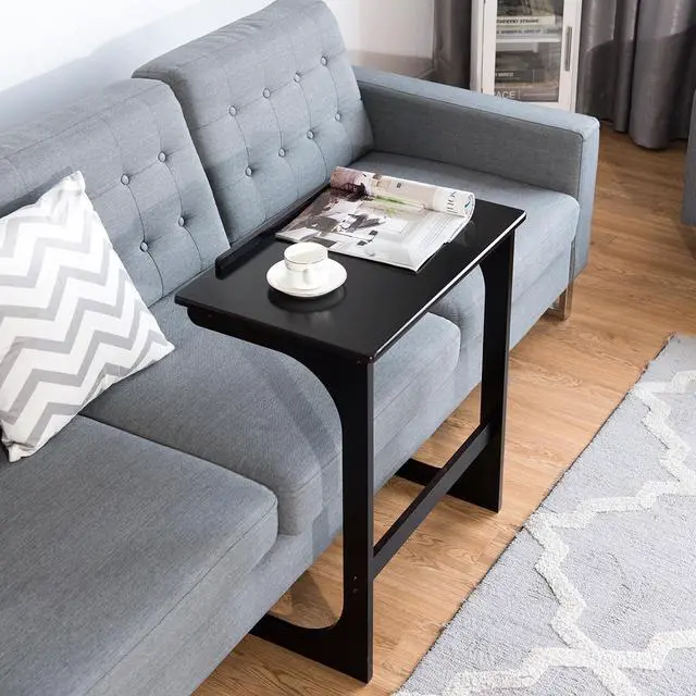 Alt view image 4 of 7 - Costway Adjustable TV Tray C-Shape Sofa Couch End Table Laptop Desk W/Tilting Top Bamboo