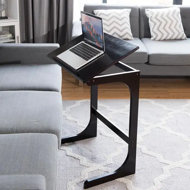 Alt view image 3 of 7 - Costway Adjustable TV Tray C-Shape Sofa Couch End Table Laptop Desk W/Tilting Top Bamboo