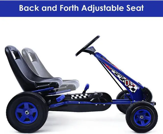 Alt view image 4 of 7 - Costway 4 Wheels Kids Ride On Pedal Powered Bike Go Kart Racer Car Outdoor Play Toy Blue