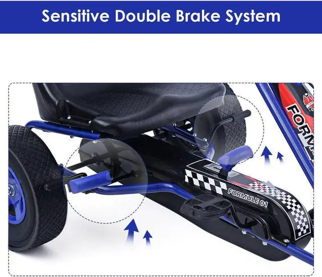 Alt view image 5 of 7 - Costway 4 Wheels Kids Ride On Pedal Powered Bike Go Kart Racer Car Outdoor Play Toy Blue