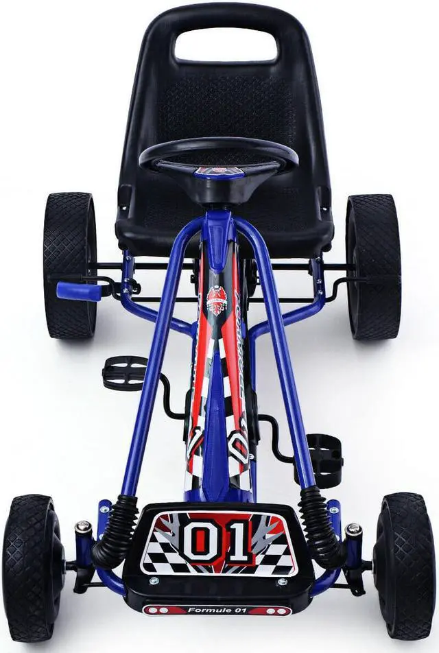 Alt view image 7 of 7 - Costway 4 Wheels Kids Ride On Pedal Powered Bike Go Kart Racer Car Outdoor Play Toy Blue