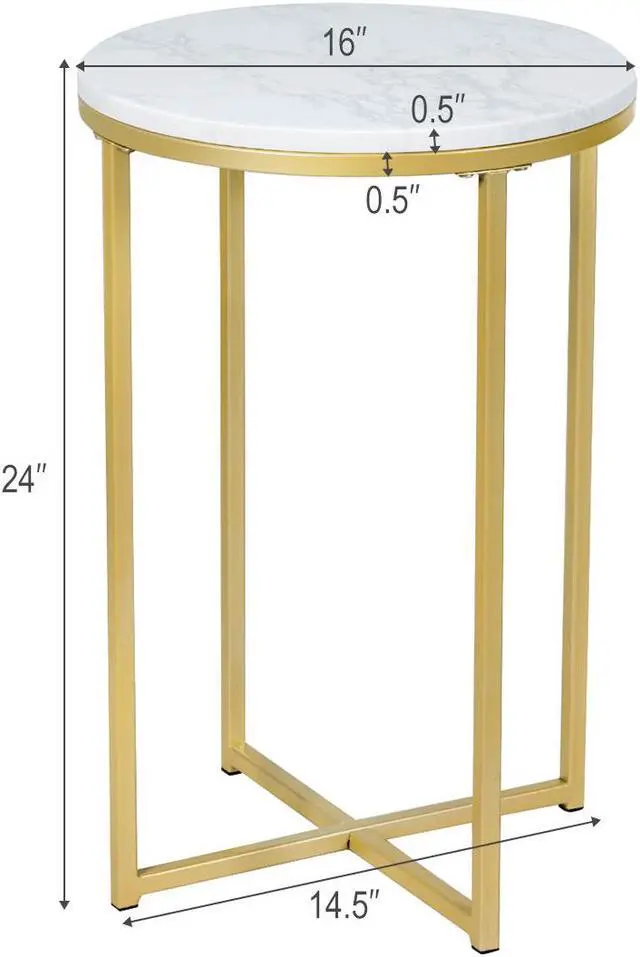 Alt view image 2 of 7 - Costway 2 PCS Round Side End Coffee Table Nightstand Faux Marble Top Metal Frame