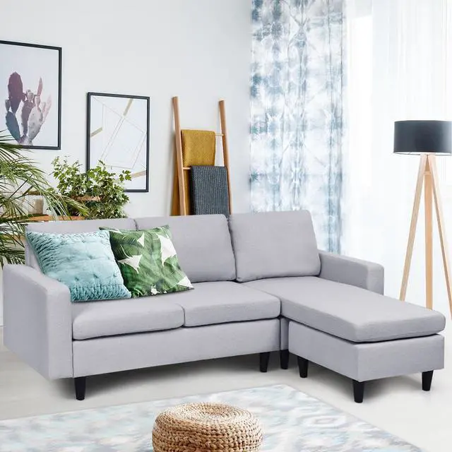 Alt view image 3 of 6 - Costway Convertible Sectional Sofa Couch Fabric L-Shaped Couch w/Reversible Chaise Gray