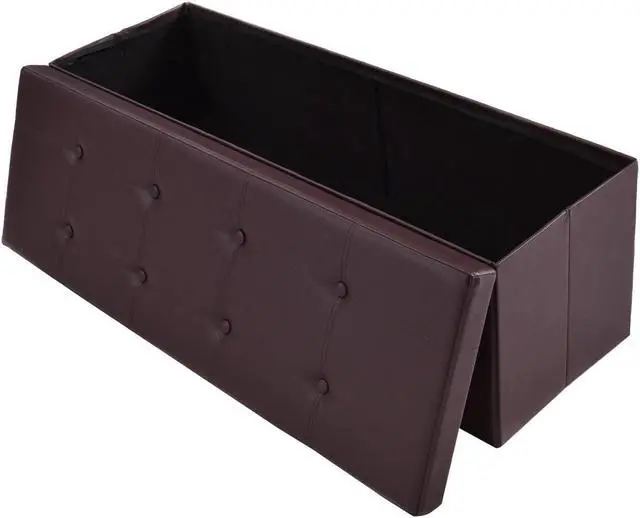 Alt view image 5 of 7 - Costway 45''x15''x15'' Large Folding Storage Faux Leather Ottoman Pouffe Box Stool Brown