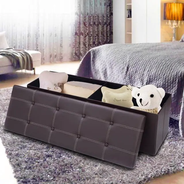 Main image of Costway 45''x15''x15'' Large Folding Storage Faux Leather Ottoman Pouffe Box Stool Brown