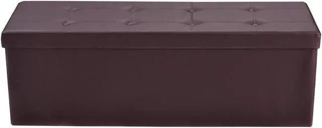 Alt view image 4 of 7 - Costway 45''x15''x15'' Large Folding Storage Faux Leather Ottoman Pouffe Box Stool Brown
