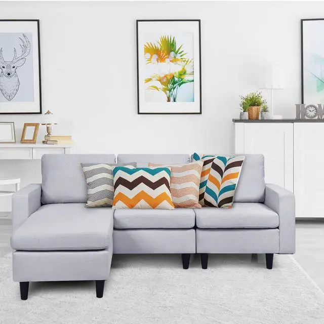 Alt view image 4 of 6 - Costway Convertible Sectional Sofa Couch Fabric L-Shaped Couch w/Reversible Chaise Gray