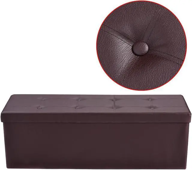 Alt view image 3 of 7 - Costway 45''x15''x15'' Large Folding Storage Faux Leather Ottoman Pouffe Box Stool Brown