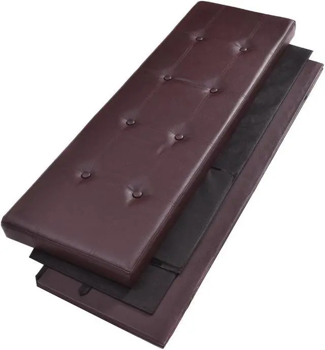 Alt view image 6 of 7 - Costway 45''x15''x15'' Large Folding Storage Faux Leather Ottoman Pouffe Box Stool Brown