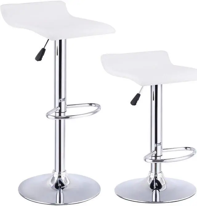 Main image of Costway Set of 2 Swivel Bar Stool Adjustable PU Leather Backless Dining Chair White