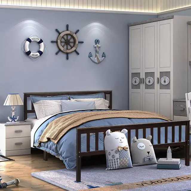 Alt view image 4 of 7 - Wood Bed Frame Wood Slats Support Platform W/ Headboard &Footboard Queen Size