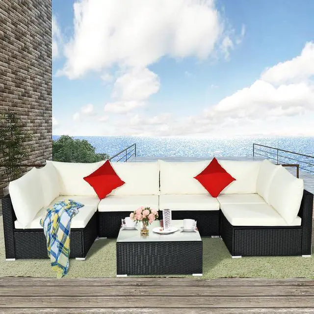 Alt view image 5 of 6 - Costway 7PCS Patio Rattan Sofa Set Sectional Conversation Furniture Set Garden Beige