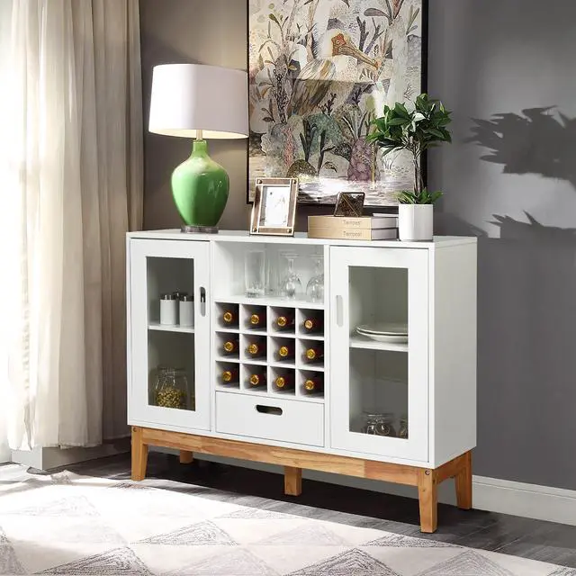Alt view image 2 of 7 - Costway Wood  Storage Cabinet w/ Rack & Drawer