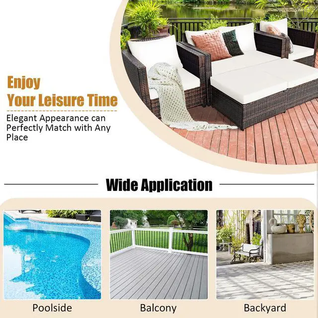 Alt view image 3 of 5 - Costway 5PCS Patio Rattan Furniture Set Loveseat Sofa Ottoman Cushioned White