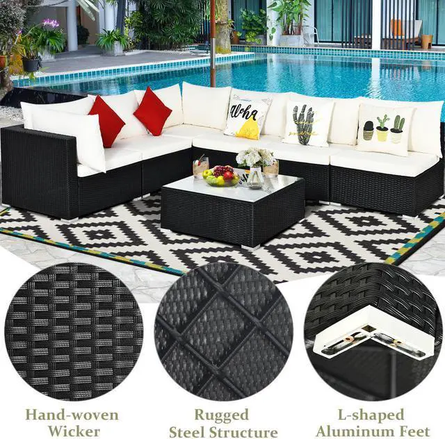 Alt view image 6 of 6 - Costway 7PCS Patio Rattan Sofa Set Sectional Conversation Furniture Set Garden Beige