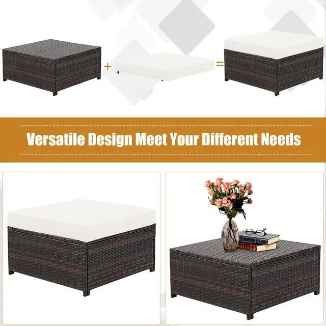 Alt view image 5 of 5 - Costway 5PCS Patio Rattan Furniture Set Loveseat Sofa Ottoman Cushioned White