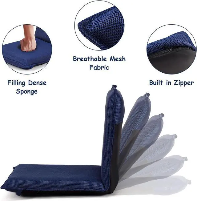 Alt view image 7 of 7 - Adjustable 6-Position Floor Chair Folding Lazy Man Sofa Chair Multiangle Navy