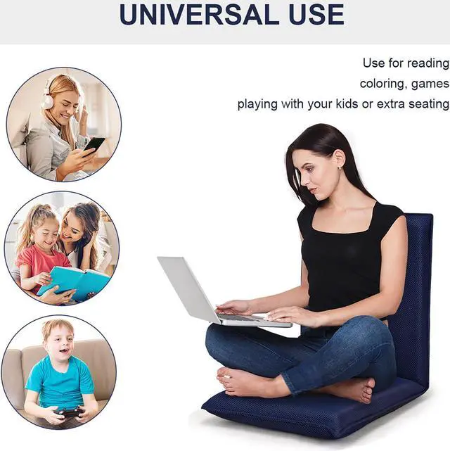 Alt view image 5 of 7 - Adjustable 6-Position Floor Chair Folding Lazy Man Sofa Chair Multiangle Navy